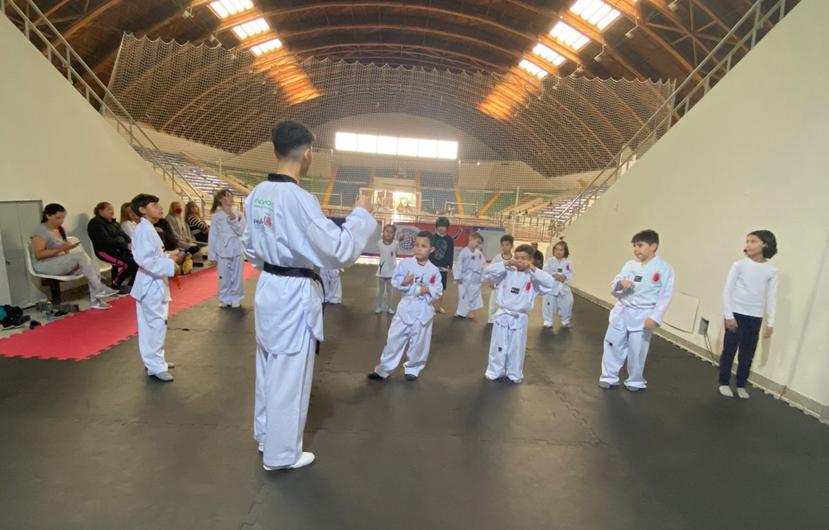 a foto mostra um treino da equipe Taekwondo para Todos