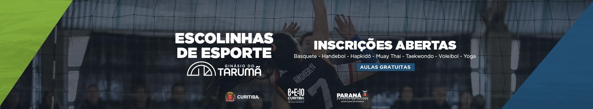 banner com os dizeres escolinhas de esporte inscrições abertas