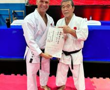 Lauro Fernandes e Sensei Yoshizo Machida  Presidente da Japan Karatê Association Brasil